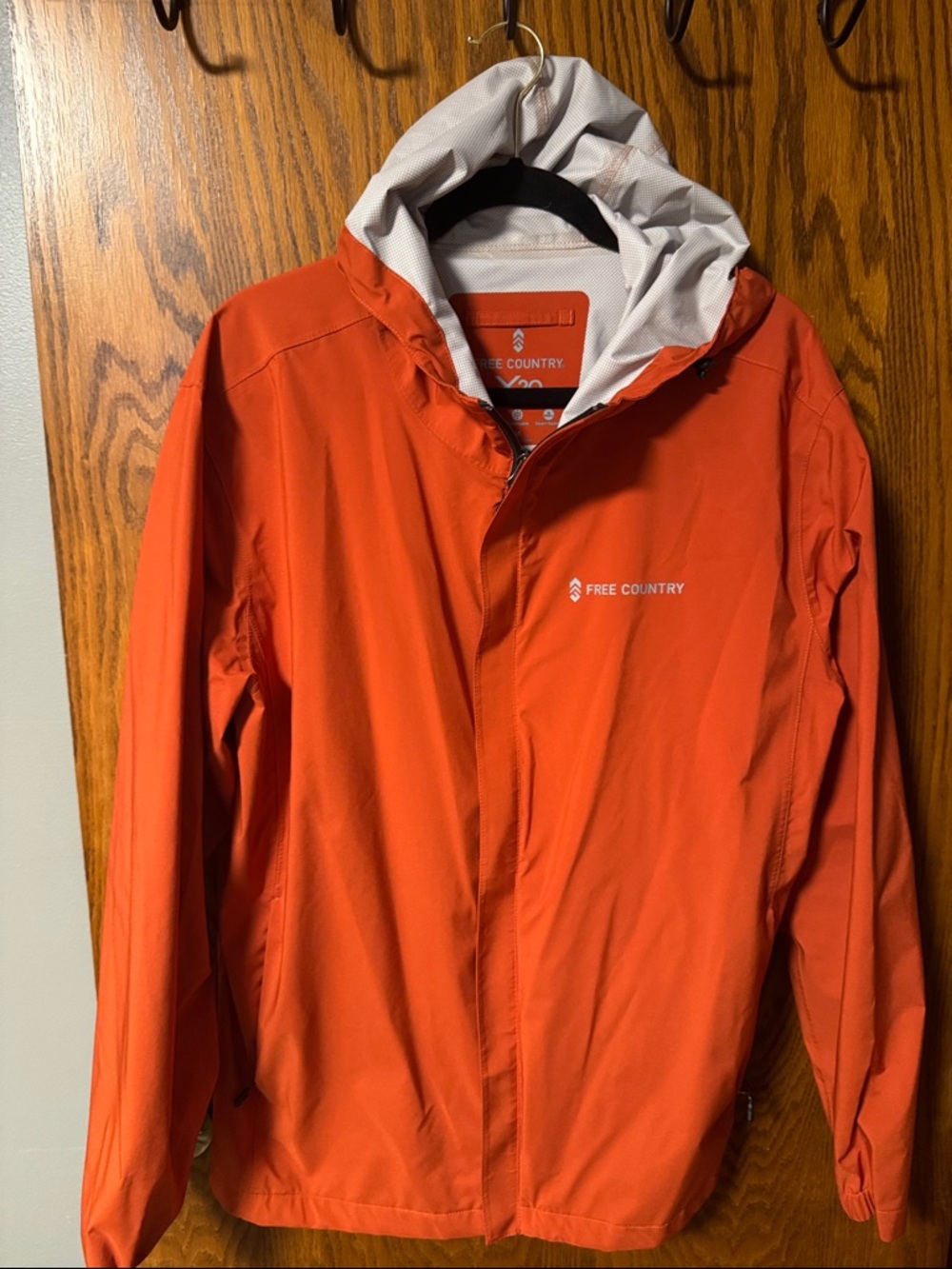 Free Country Men's Bright Orange Hooded Raincoat with Light Gray Lining
